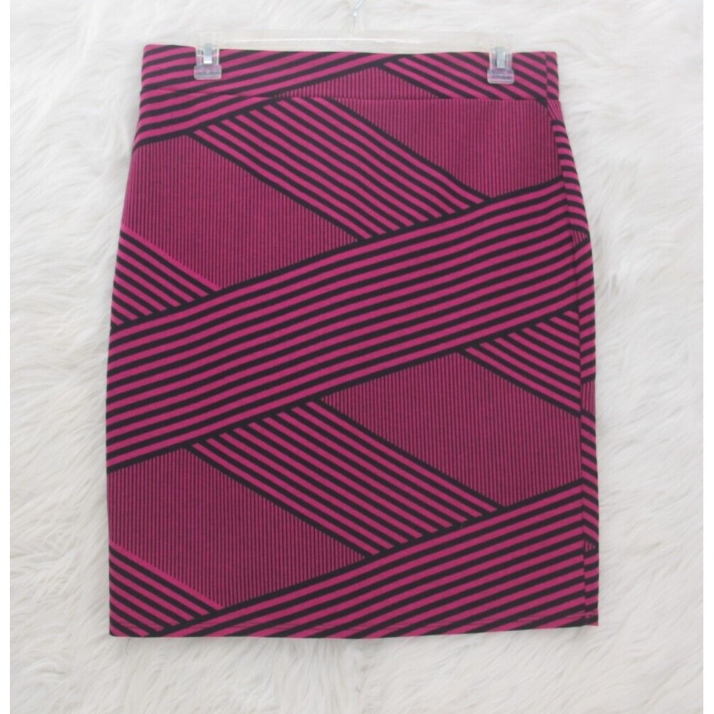 Sunny Leigh Pink Navy Blue Stripe Polyester Pencil Skirt Pull On Sz XL Bodycon